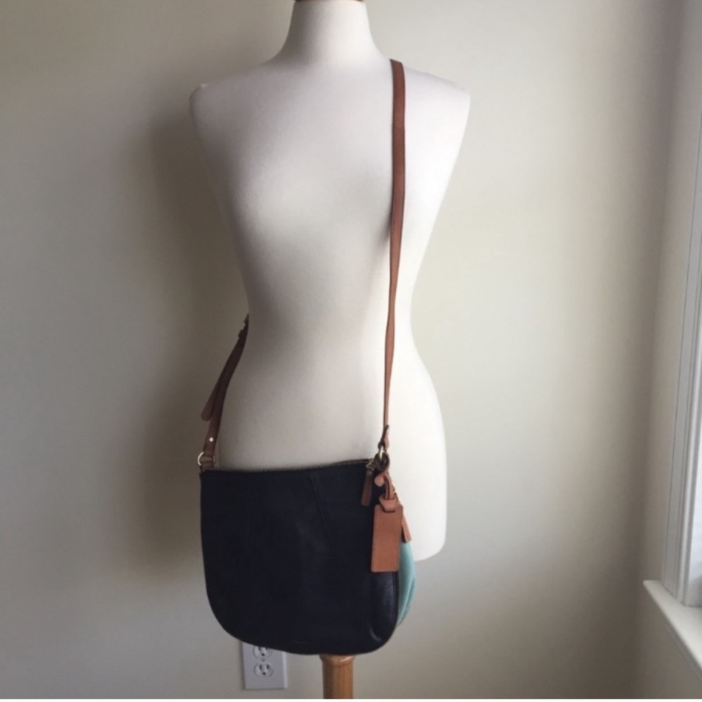 Fossil Blue Leather Crossbody Bag